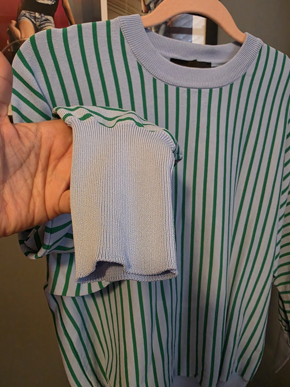 Zara Knit Blue & Green Striped Sweater Size Medium | Lightweight Crewneck - Picture 5 of 7